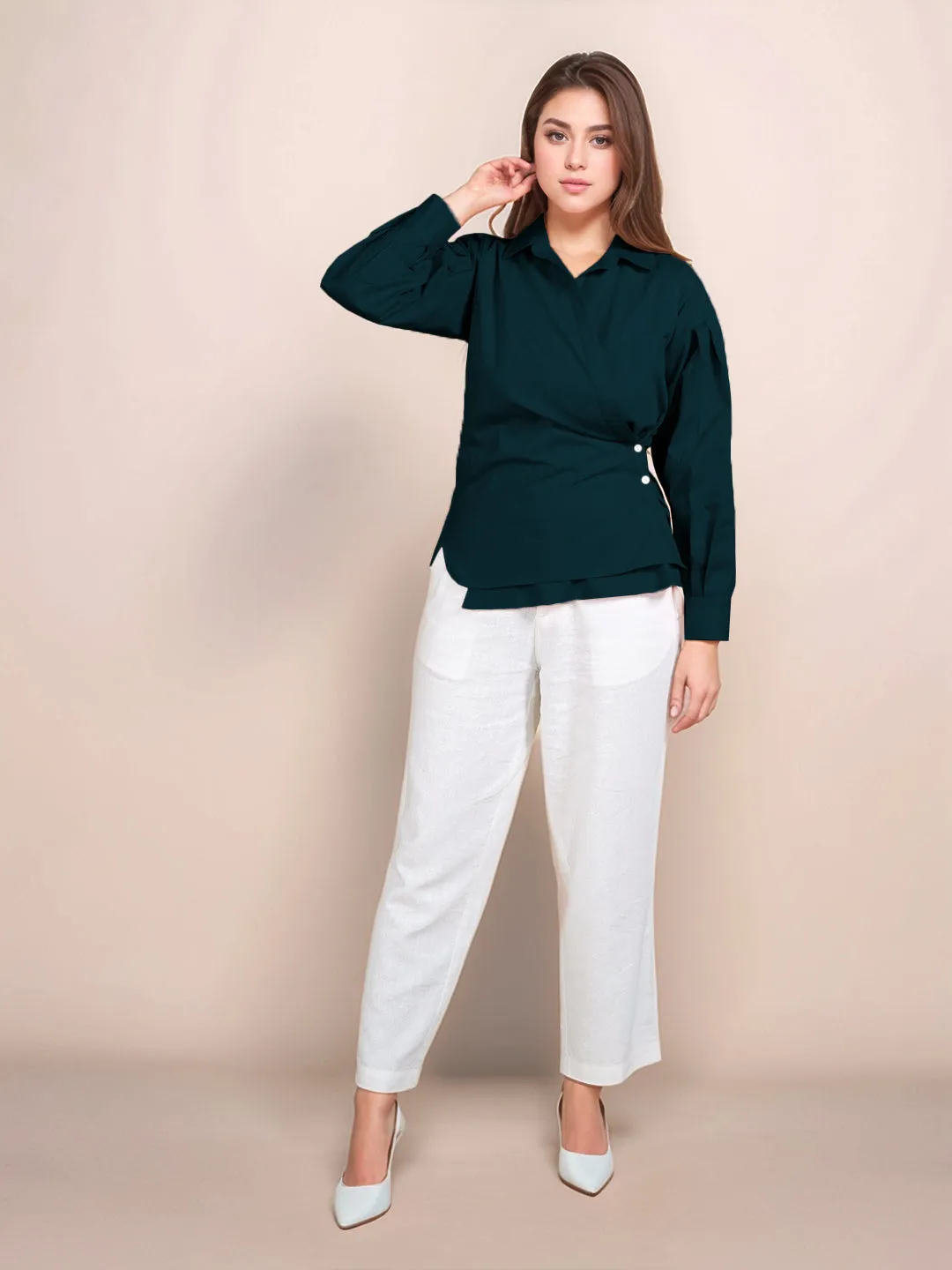 Dark Green Solid Full Sleeves Shirt