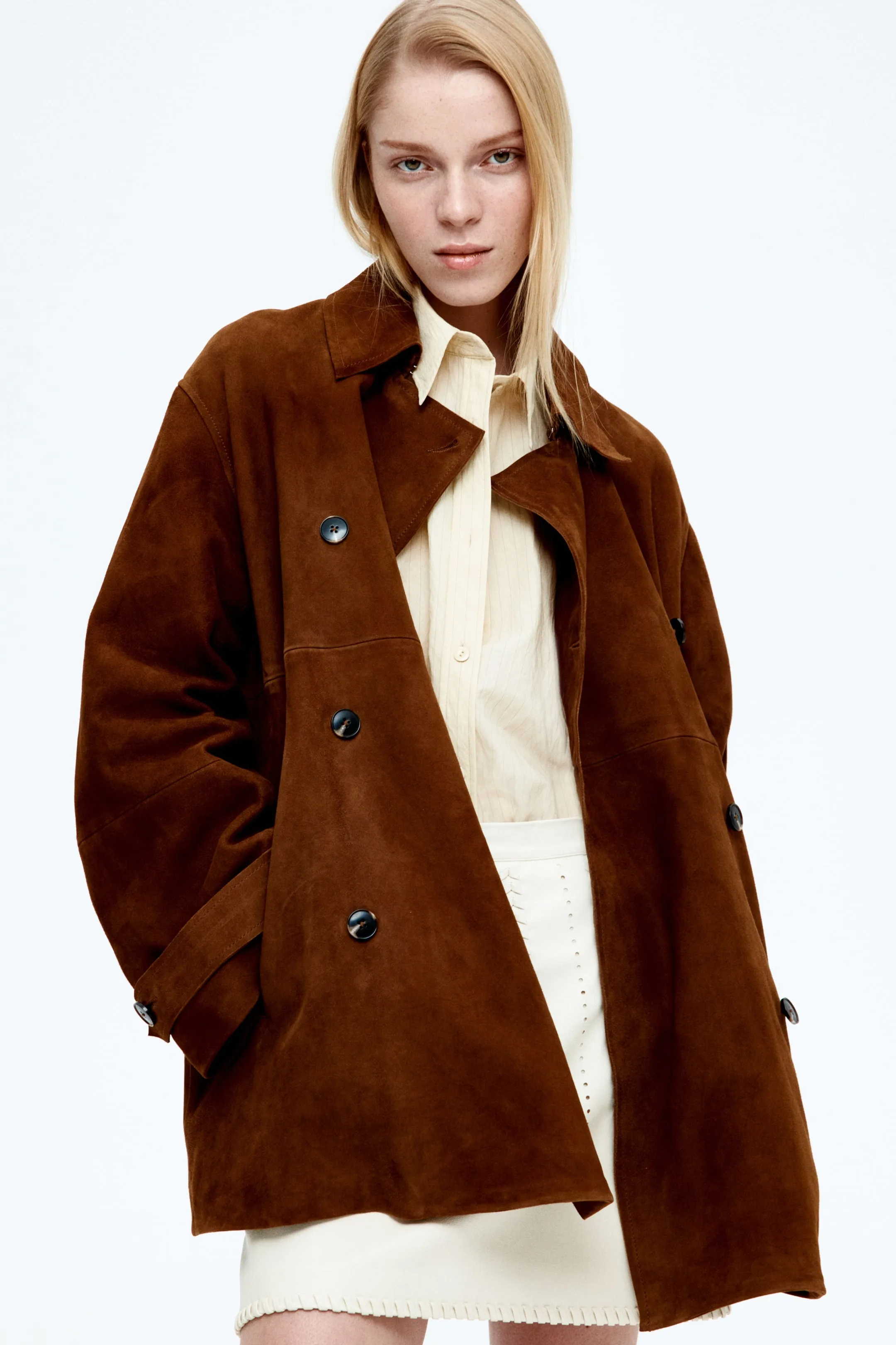 Double-breasted suede jacket