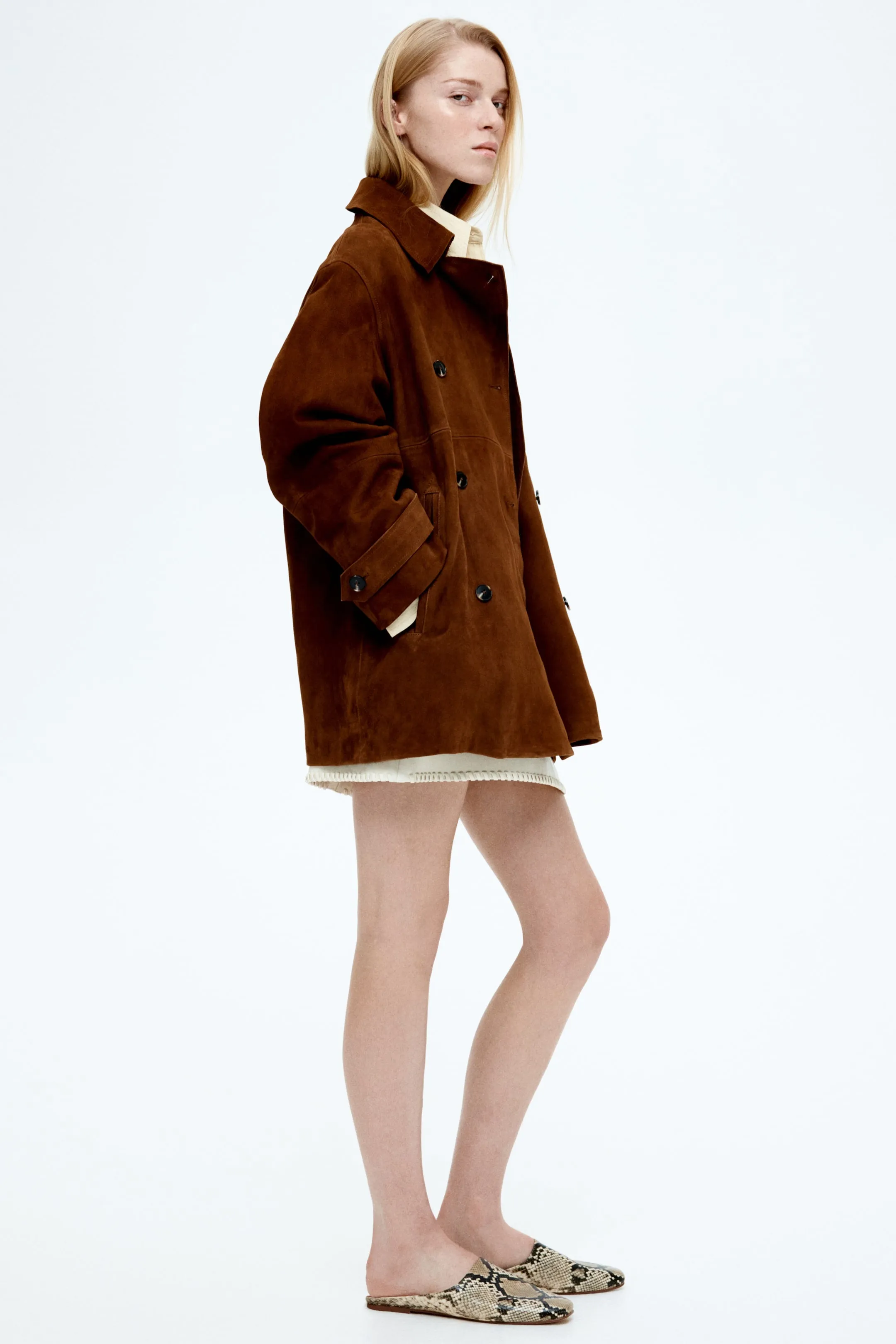 Double-breasted suede jacket