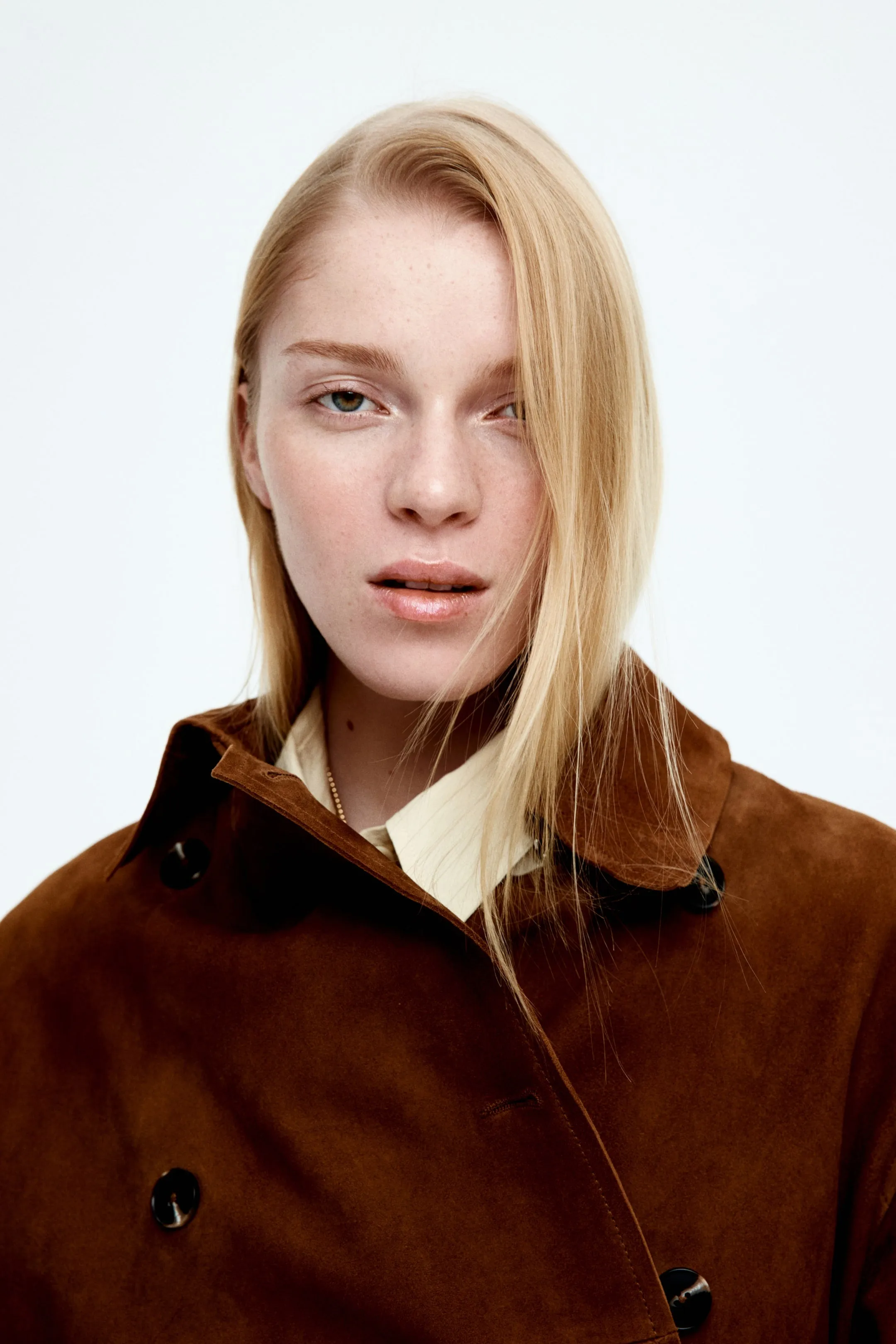 Double-breasted suede jacket