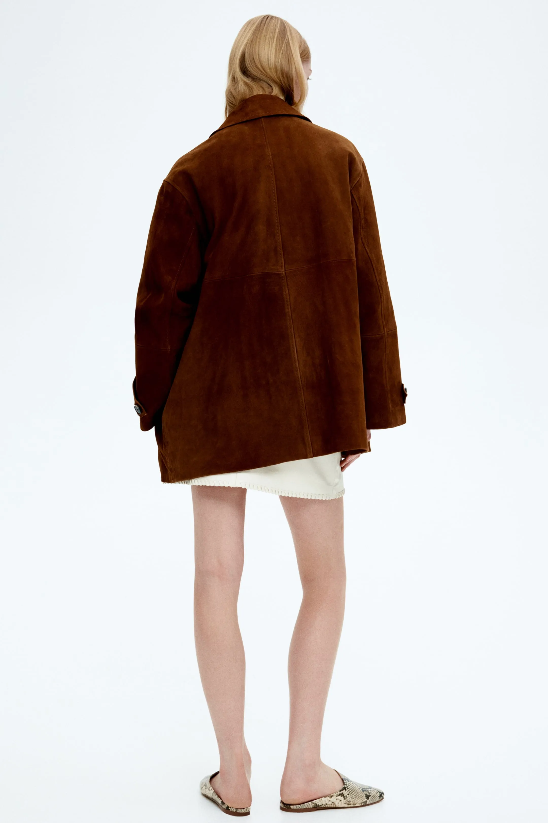 Double-breasted suede jacket