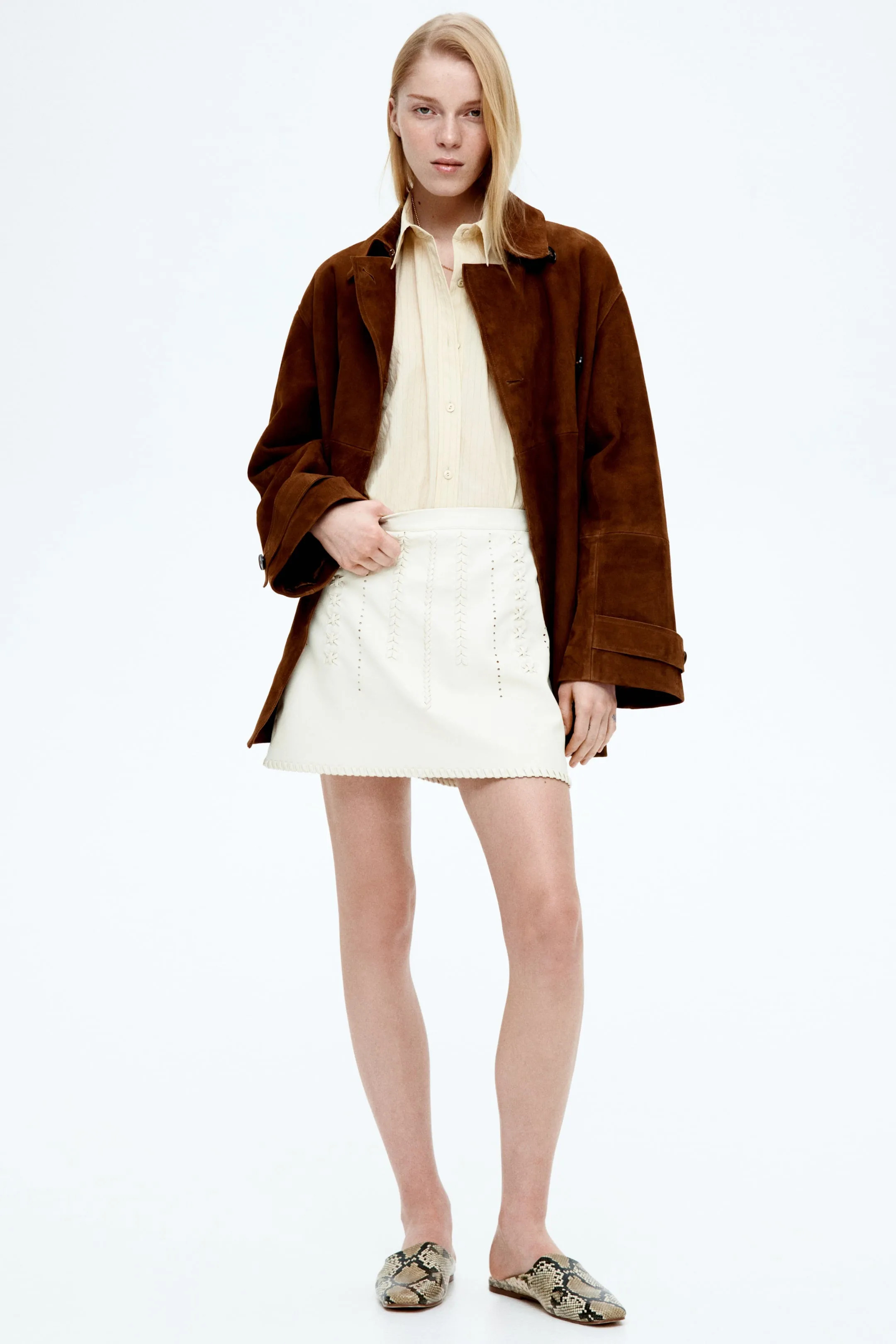 Double-breasted suede jacket