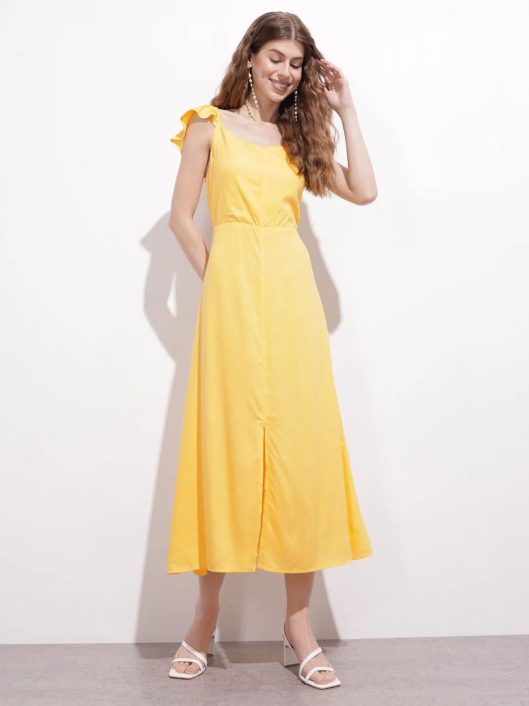 DressBerry Slit & Shift Ruffle Strap A-Line Dress