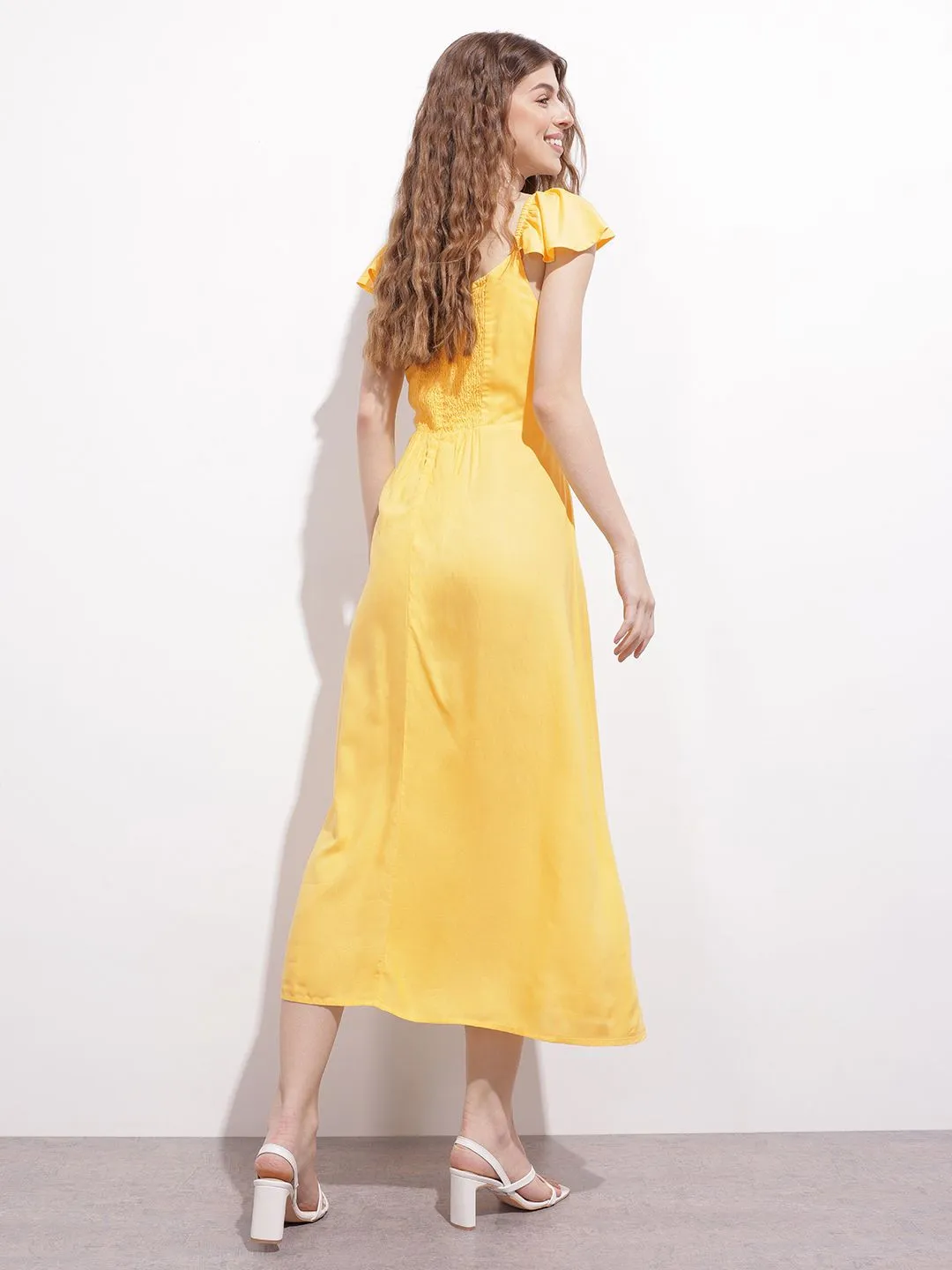 DressBerry Slit & Shift Ruffle Strap A-Line Dress