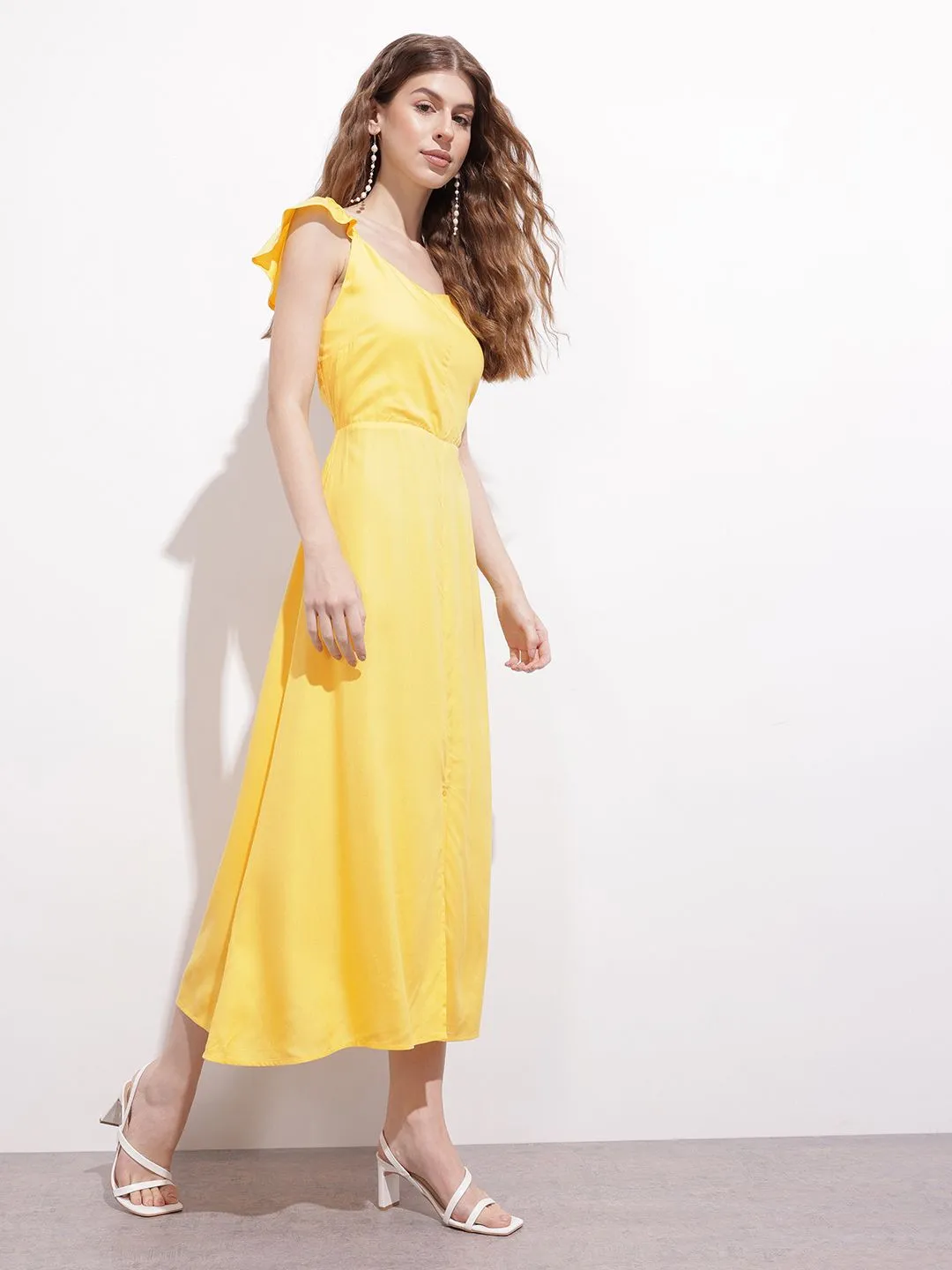 DressBerry Slit & Shift Ruffle Strap A-Line Dress