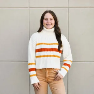 Elena Cream Multi Stripe Loose Turtleneck Crop Sweater