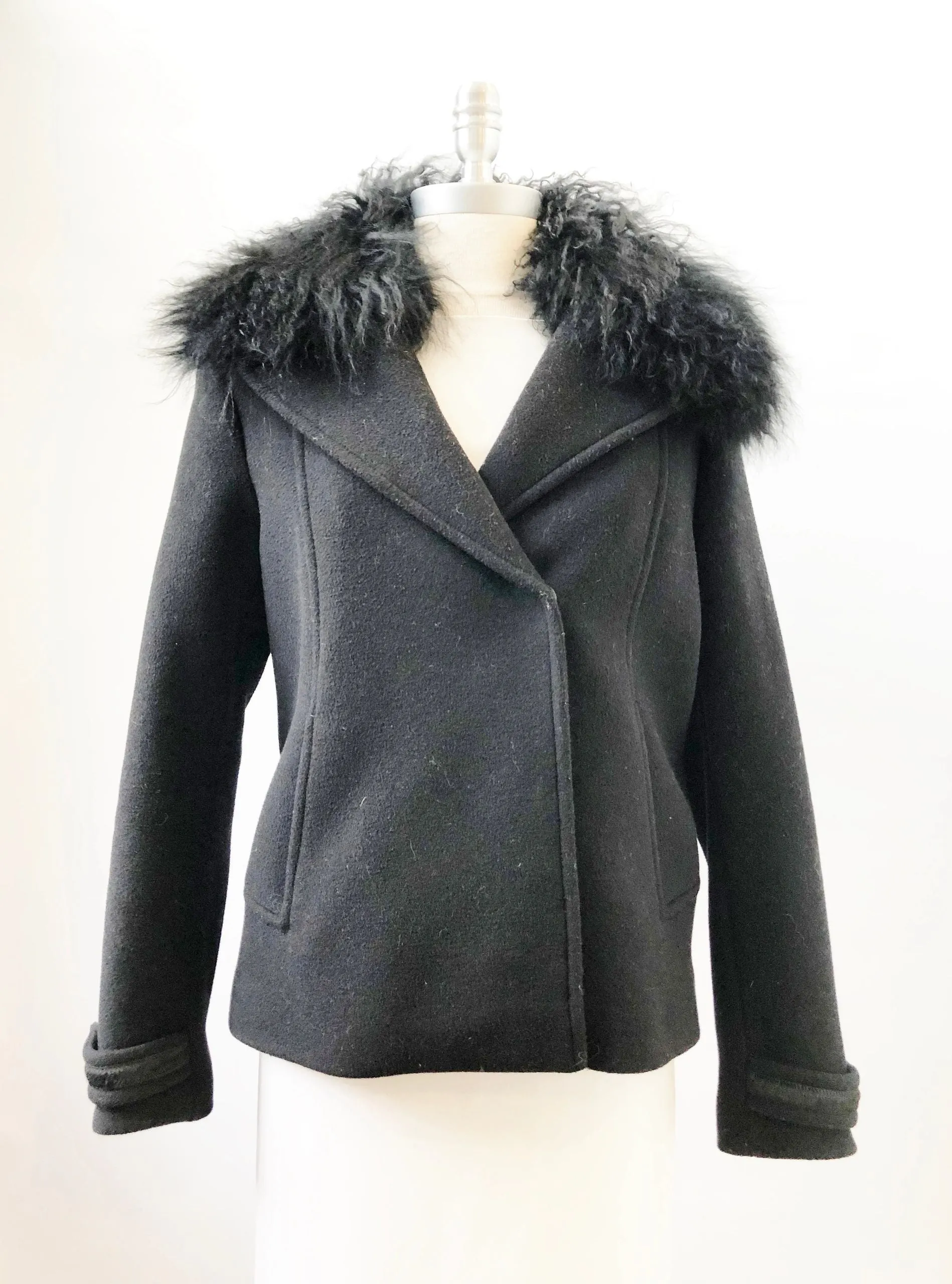 Elie Tahari Wool Jacket With Lamb Collar Size M