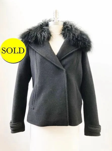 Elie Tahari Wool Jacket With Lamb Collar Size M