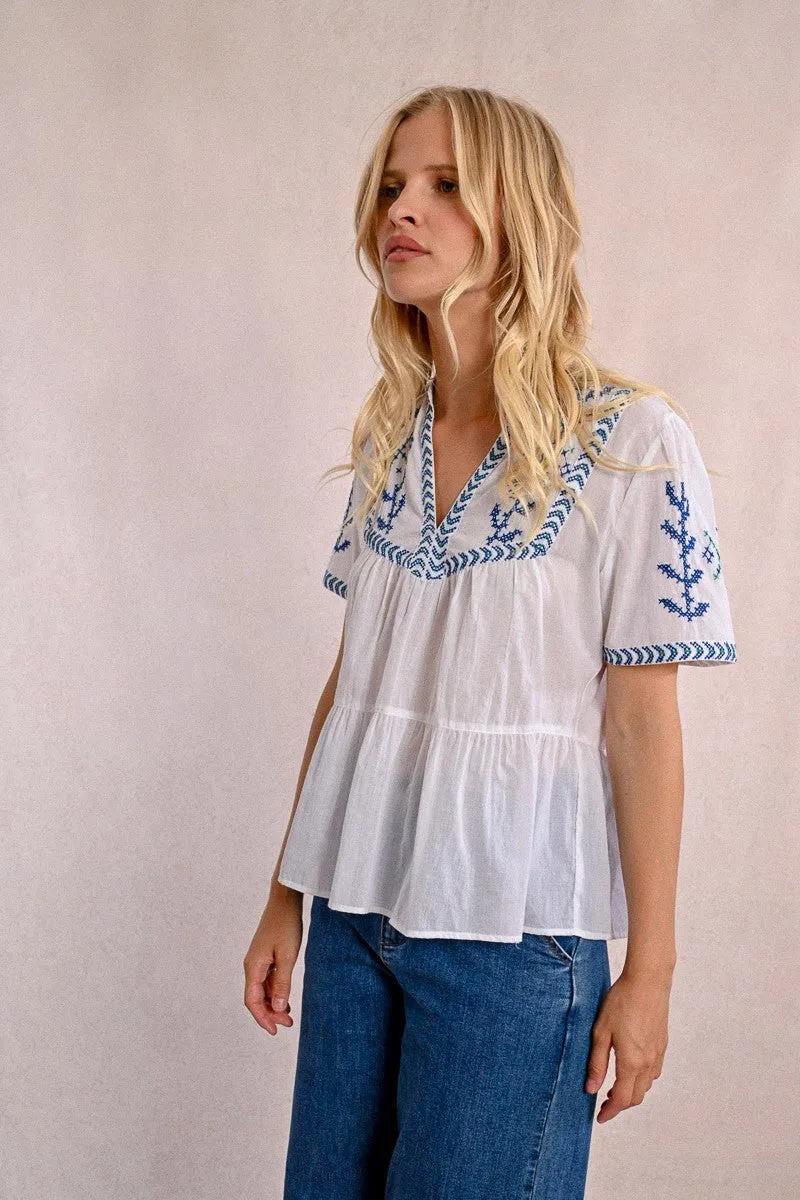 EMBROIDERED POPLIN TOP