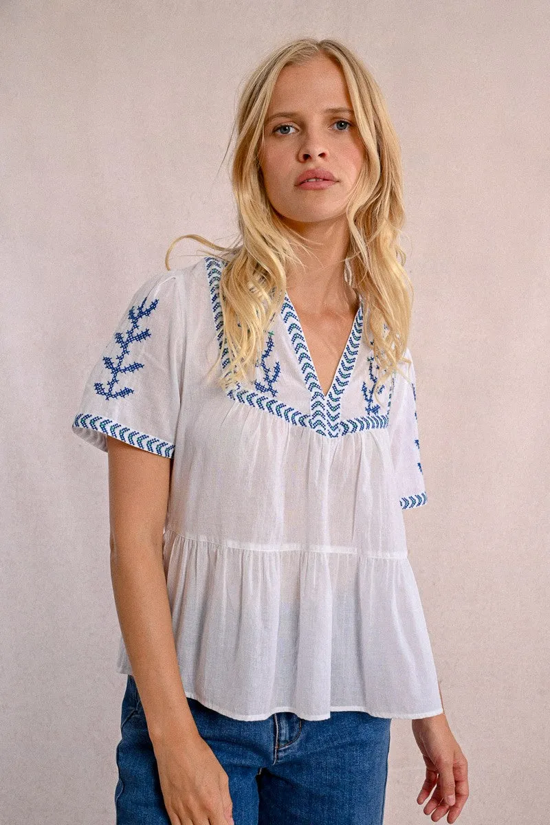 EMBROIDERED POPLIN TOP