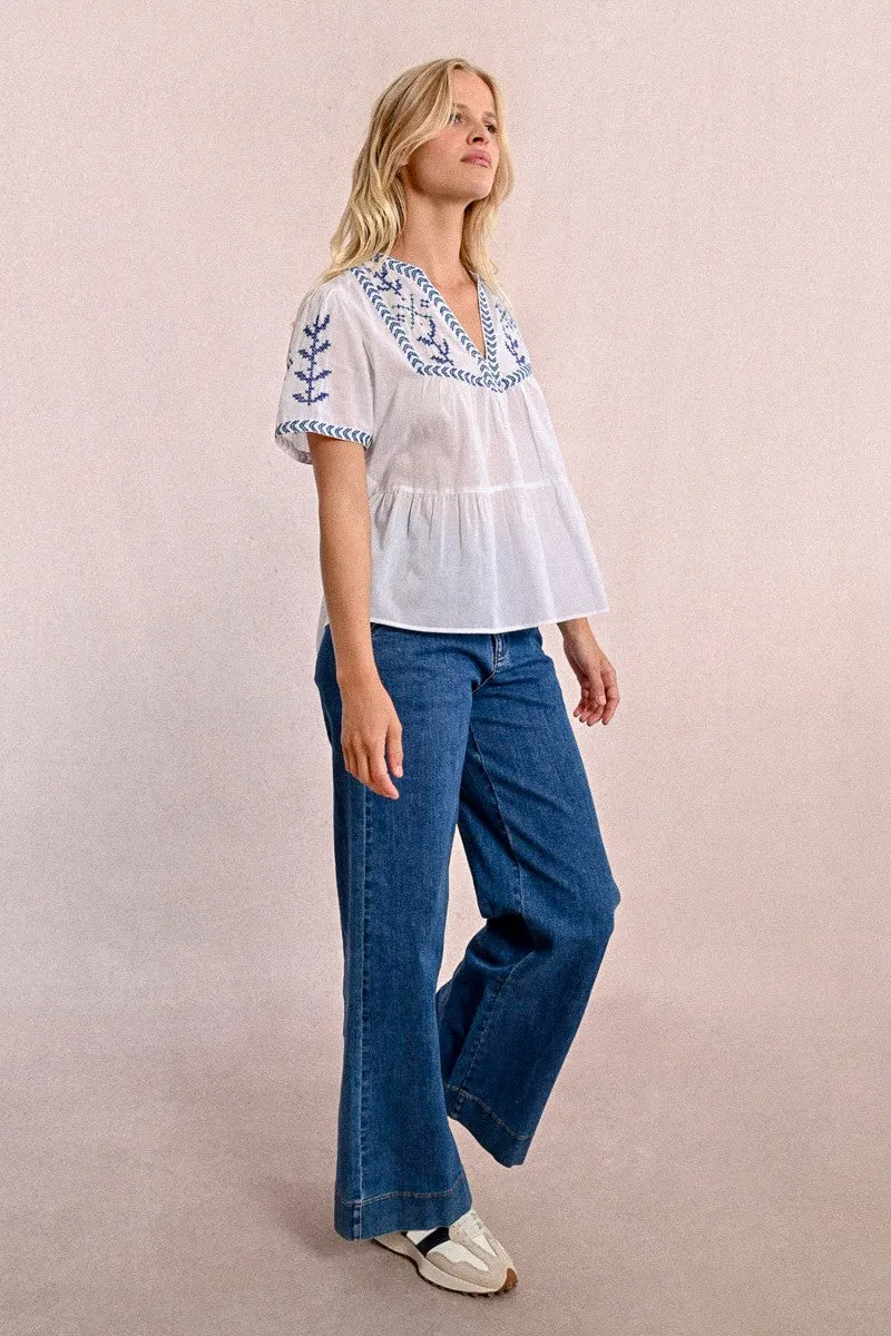 EMBROIDERED POPLIN TOP