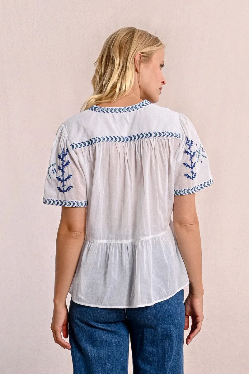 EMBROIDERED POPLIN TOP