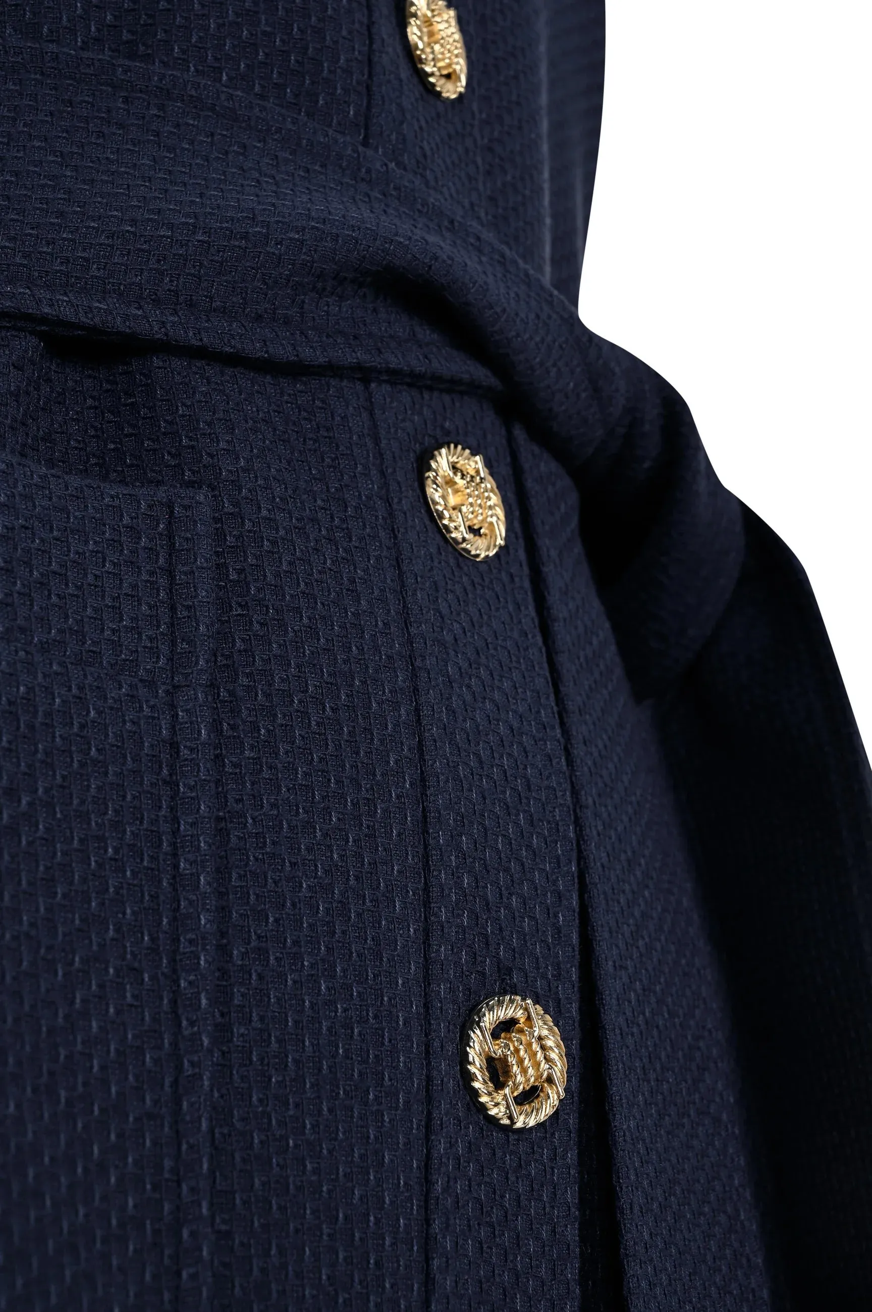 Exquise Phoenix Navy Structured Belted Vest With Embossed Buttons