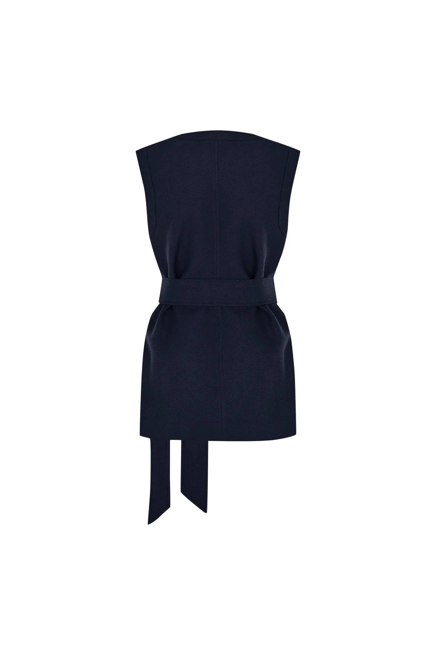 Exquise Phoenix Navy Structured Belted Vest With Embossed Buttons