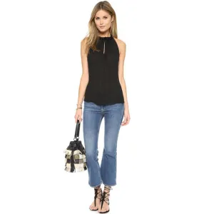 Fashion Bandage O Neck Slim Translucent Sleeveless T Shirt Women Off Shoulder T-Shirt Casual Tops