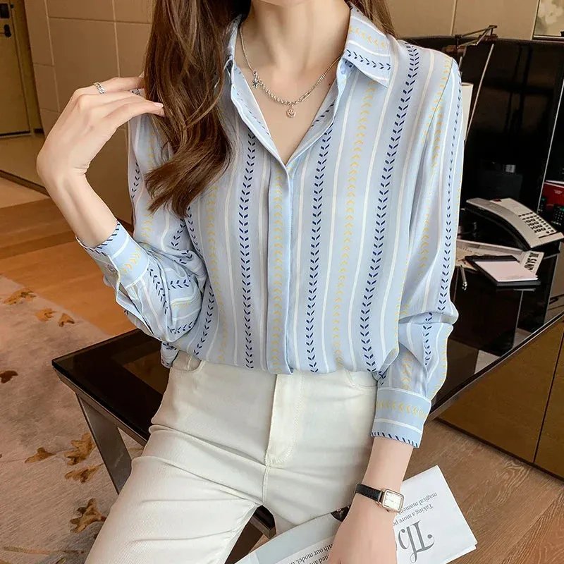 Fashion flower print shirts Women's Blouses Long Sleeve Button-Down Tops