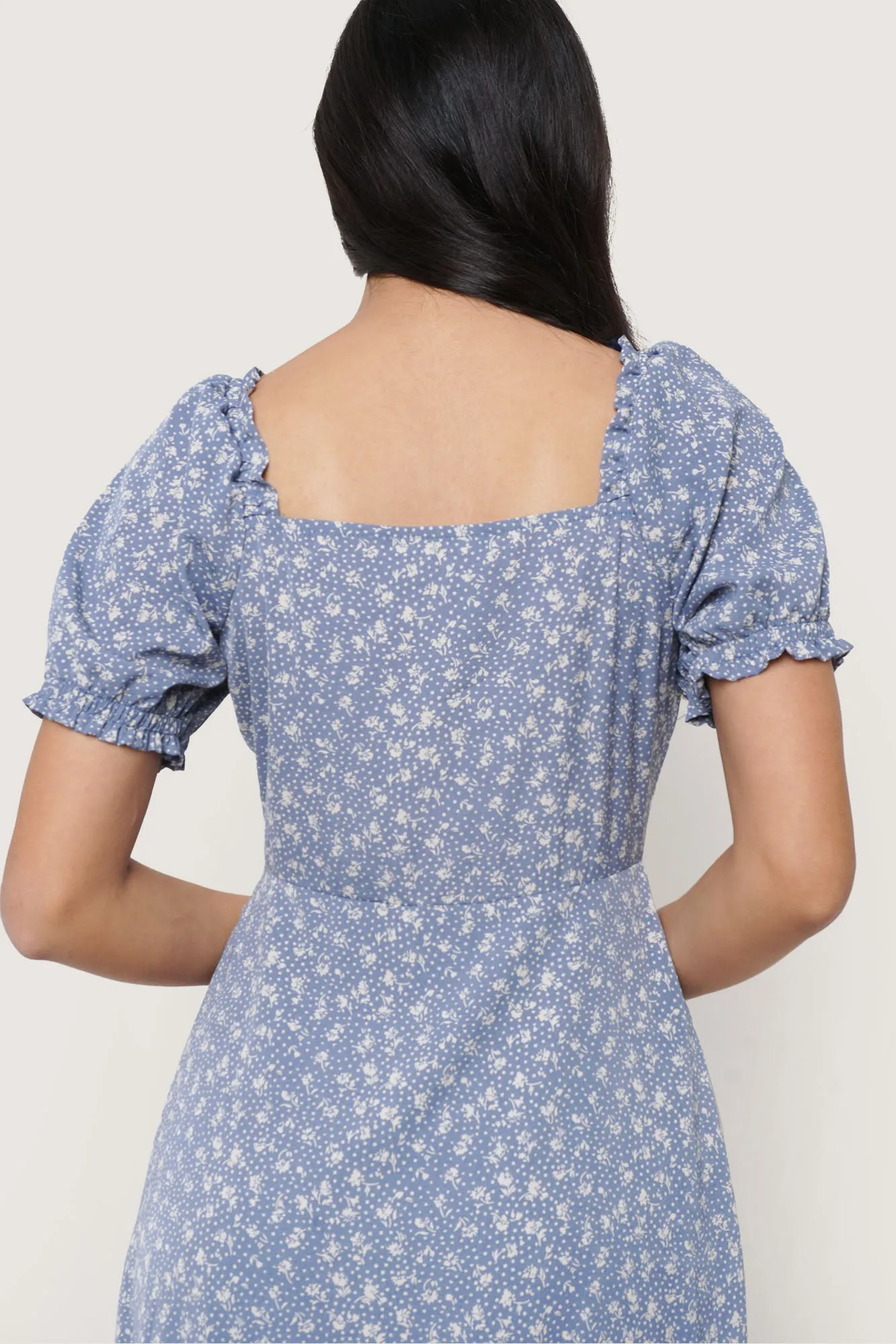 Floral All Over Print Square Neck Puff Sleeve Dress