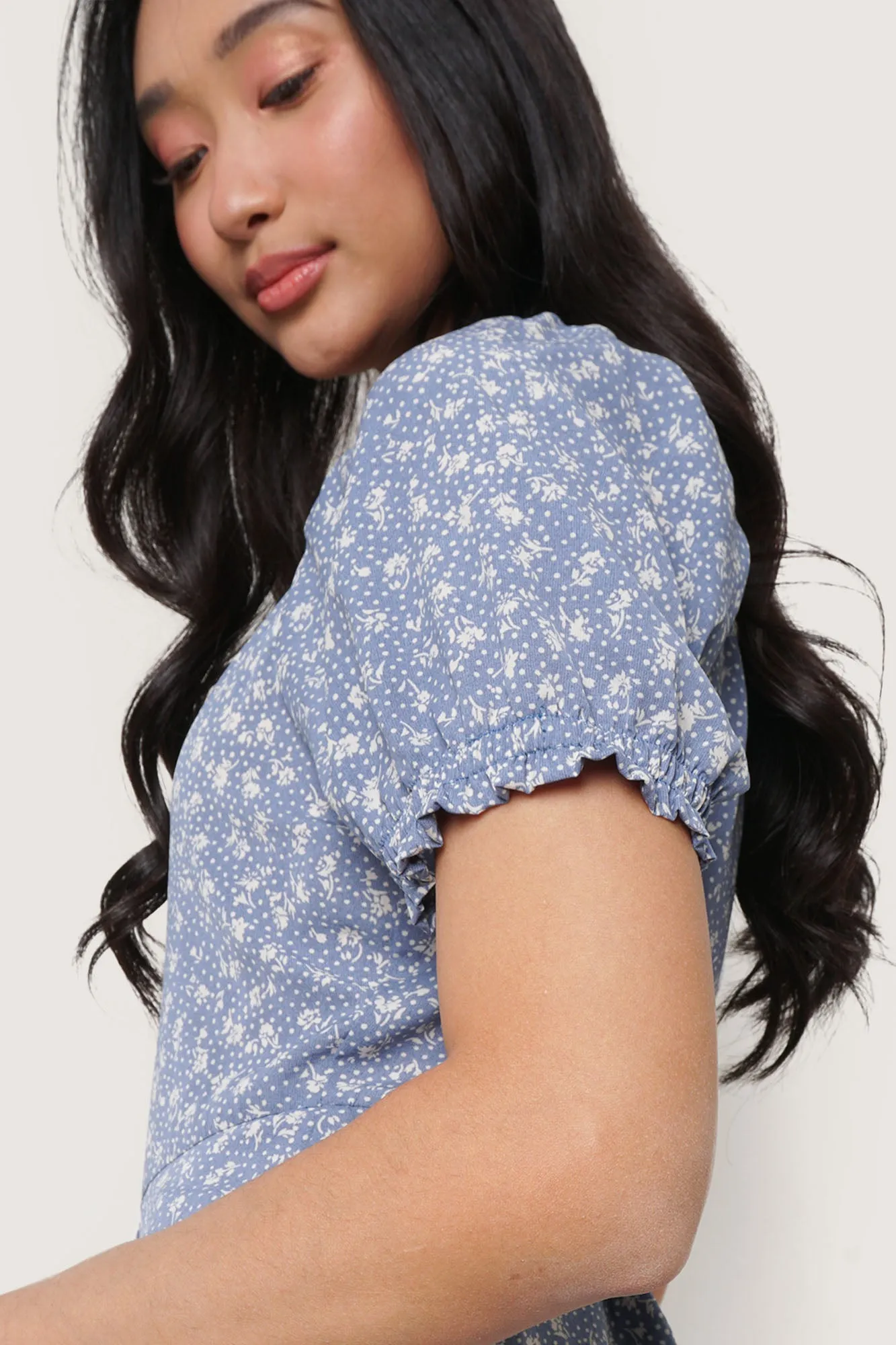 Floral All Over Print Square Neck Puff Sleeve Dress