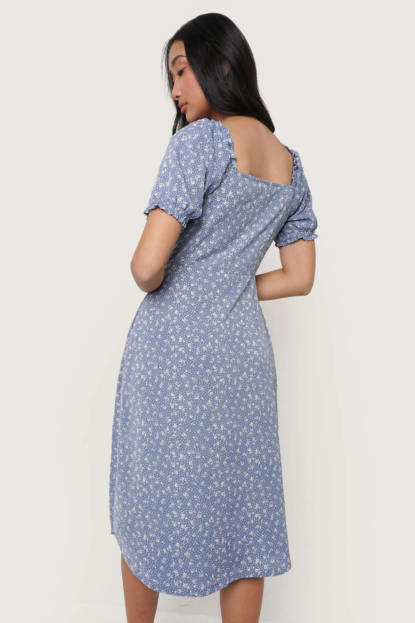 Floral All Over Print Square Neck Puff Sleeve Dress