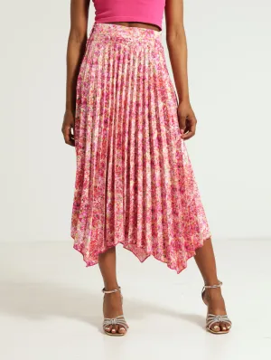 Floral Blooms Hankey Hem Pleated Skirt - Multi