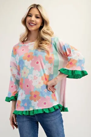 Floral Ruffle Hem Round Neck Blouse – Pretty, Feminine, and Perfect for Any Day