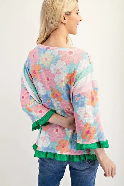 Floral Ruffle Hem Round Neck Blouse – Pretty, Feminine, and Perfect for Any Day