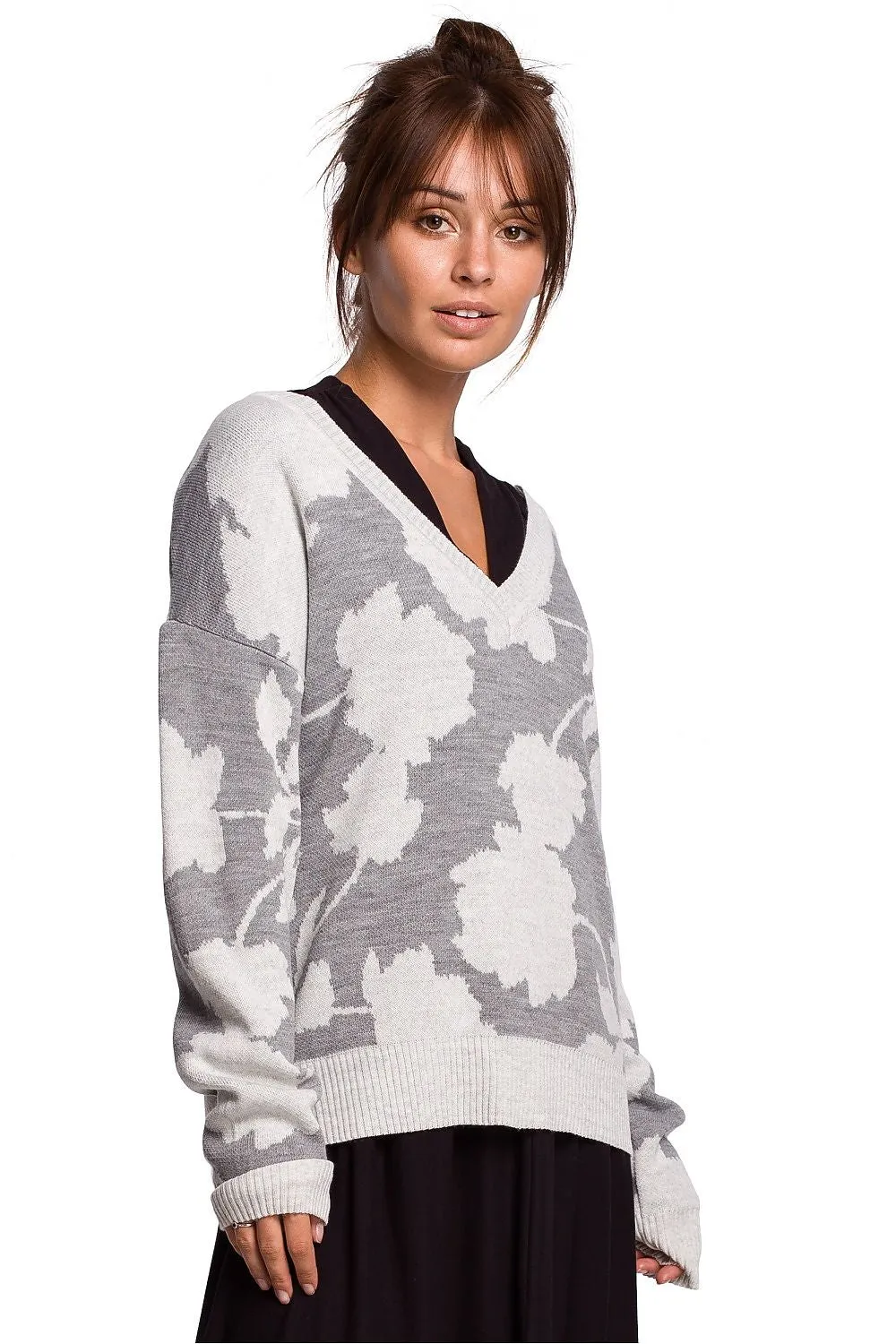 Floral V-Neck Lightweight Sweater