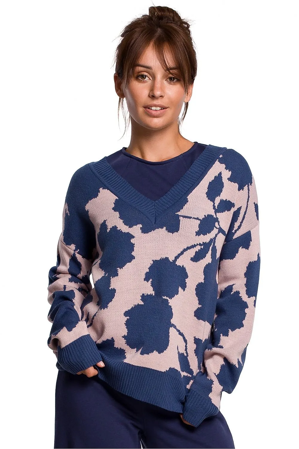Floral V-Neck Lightweight Sweater