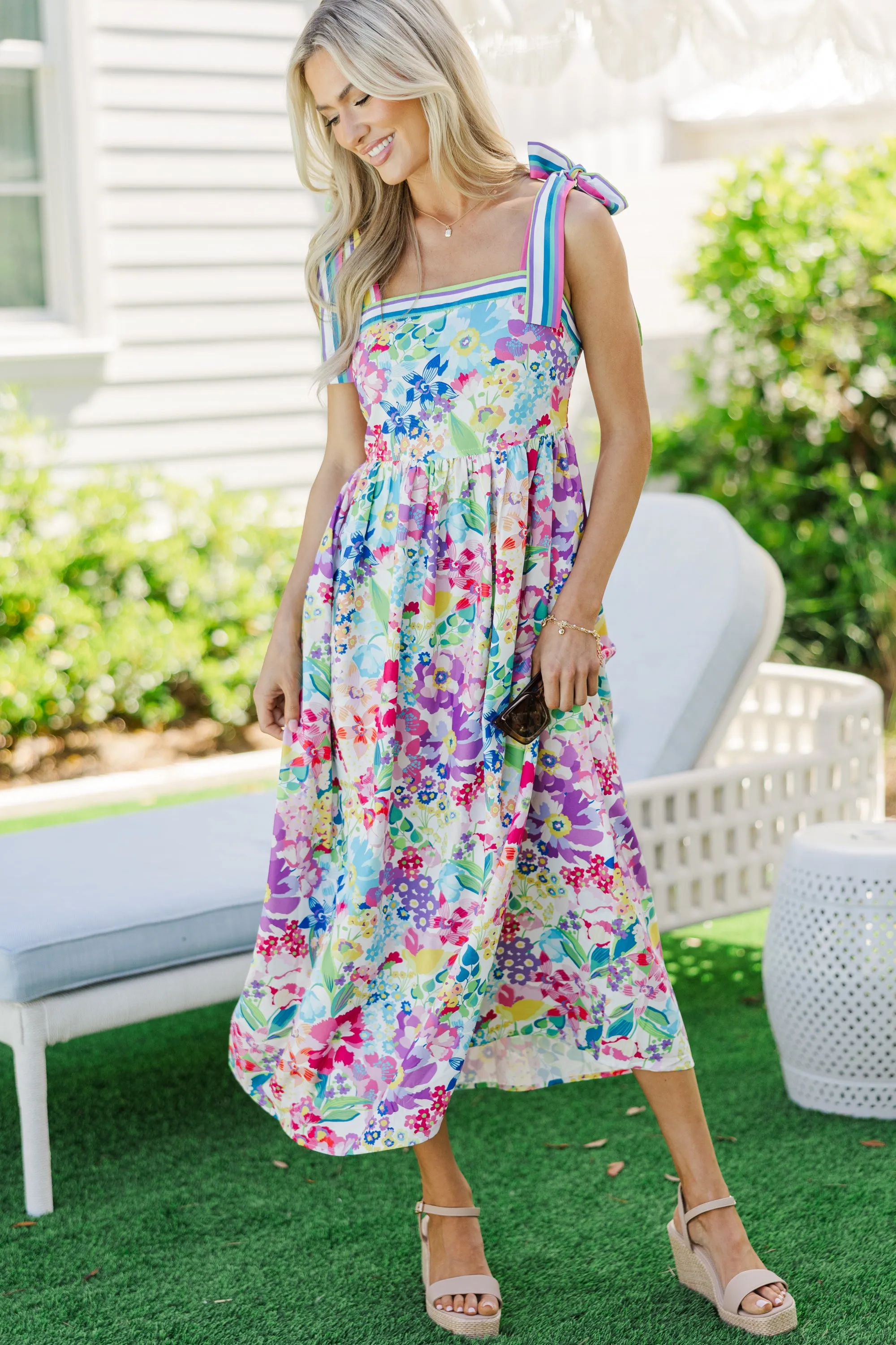 Flourish & Fun Blue Floral Midi Dress