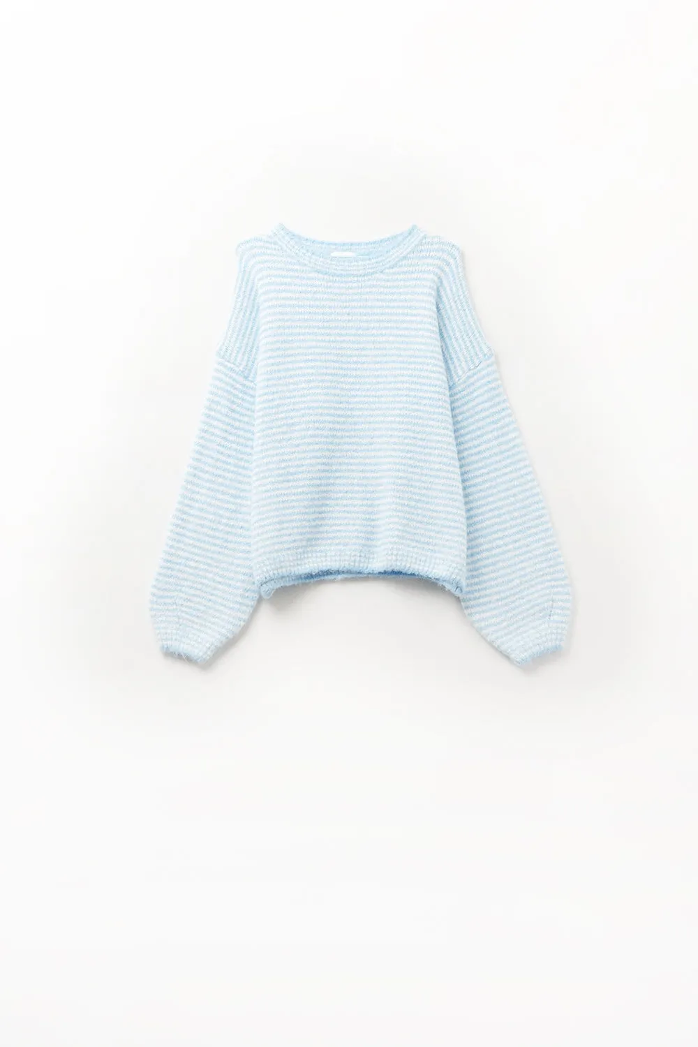 Fluffy striped sweater in baby blue