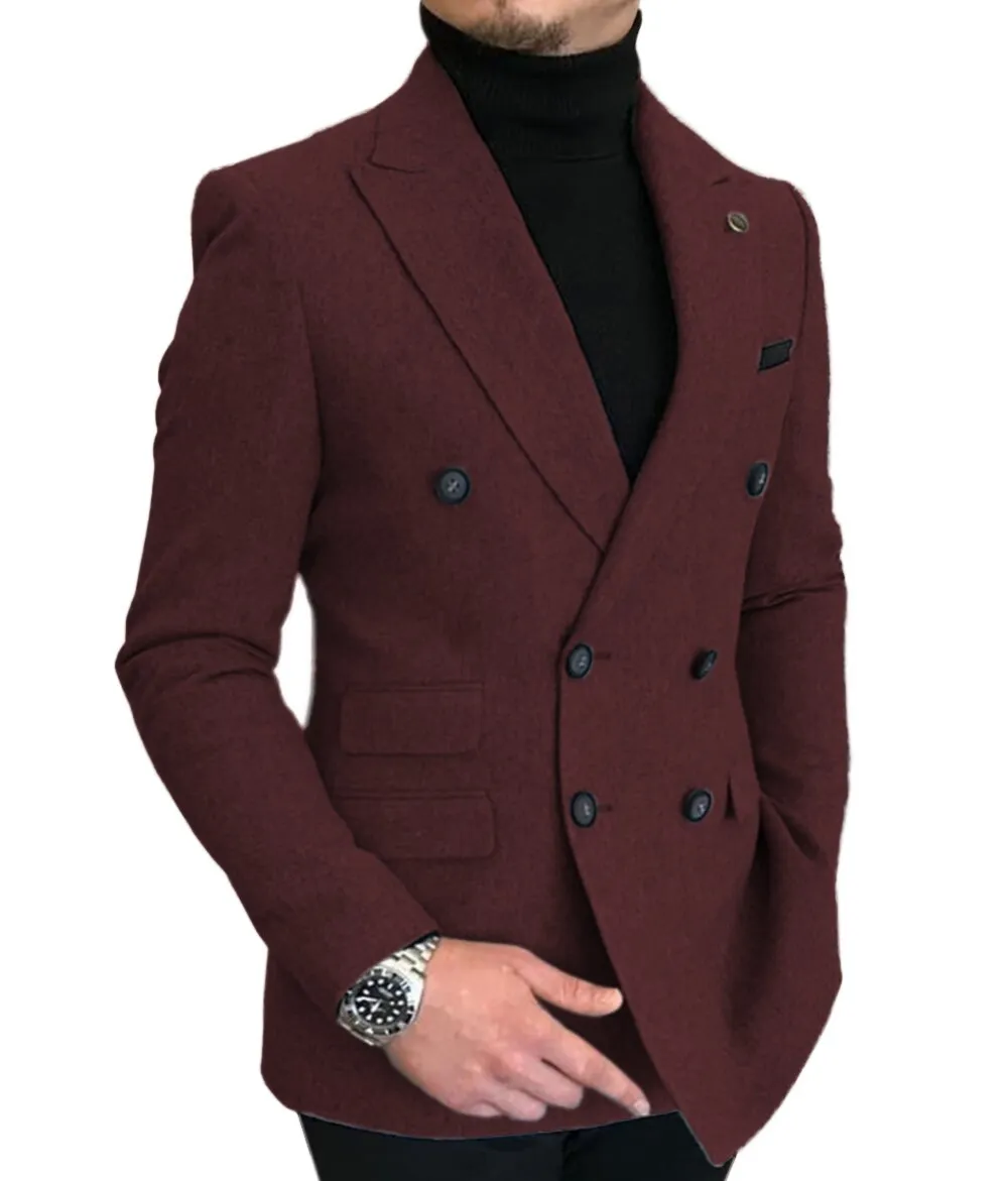 Formal 2022 New Burgundy Red Grey Lapel Tux Men Slim Fit Formal Suits Coat Jacket Custom Made For Wendding Party Woolen cloth