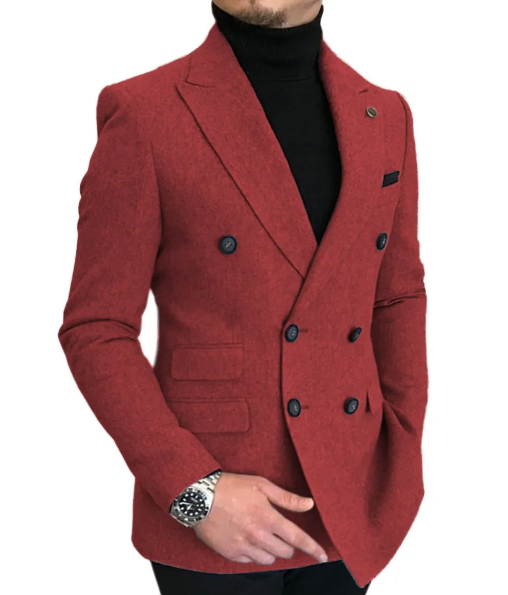 Formal 2022 New Burgundy Red Grey Lapel Tux Men Slim Fit Formal Suits Coat Jacket Custom Made For Wendding Party Woolen cloth