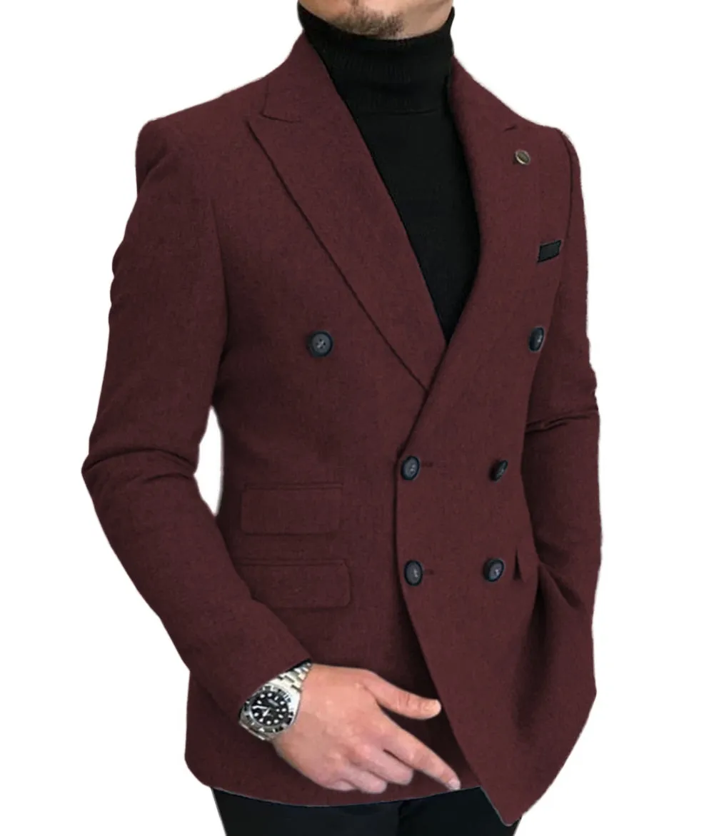 Formal 2022 New Burgundy Red Grey Lapel Tux Men Slim Fit Formal Suits Coat Jacket Custom Made For Wendding Party Woolen cloth