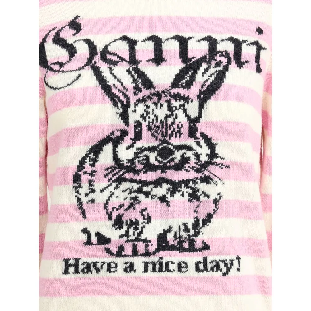 Ganni Striped sweater with rabbit