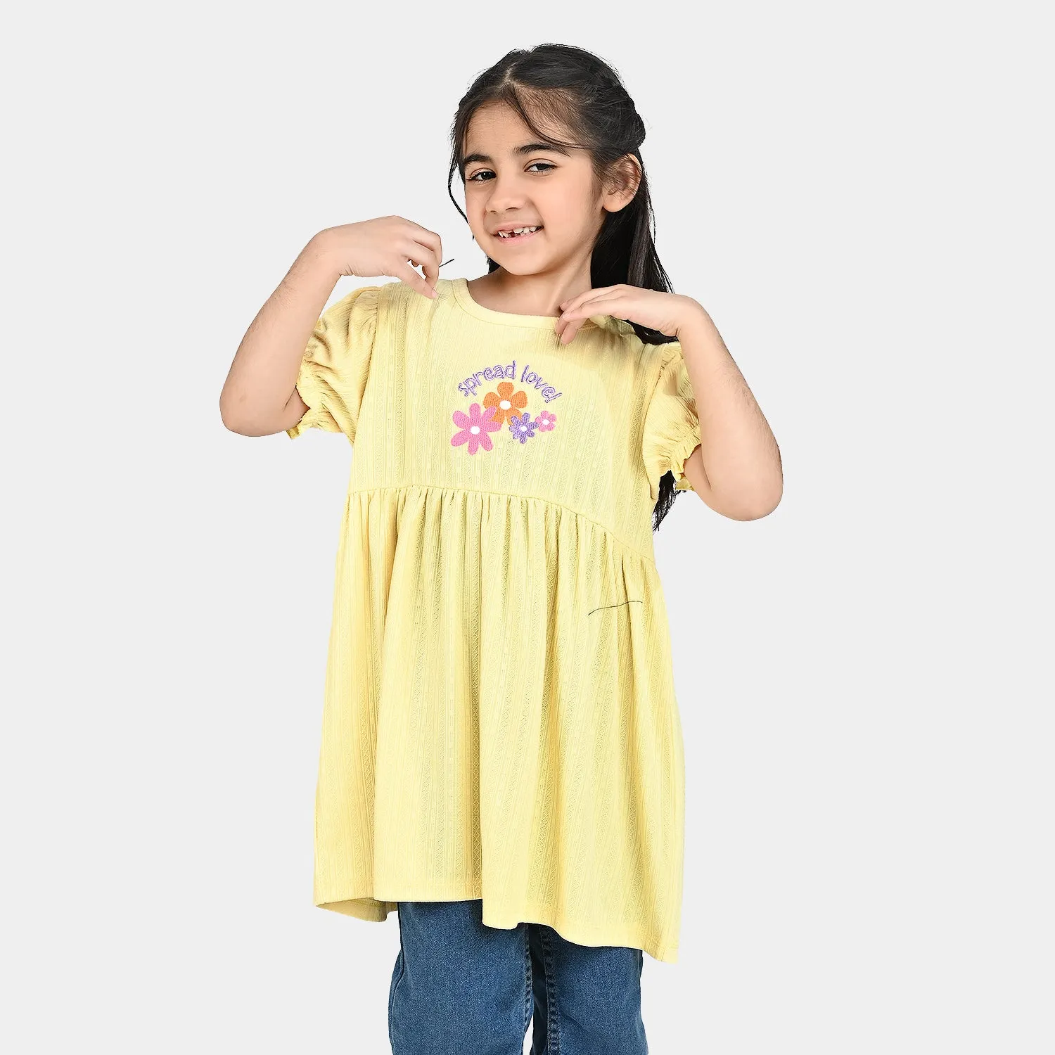 Girls Jacquard Jersey Frock Hello Summer-Yellow
