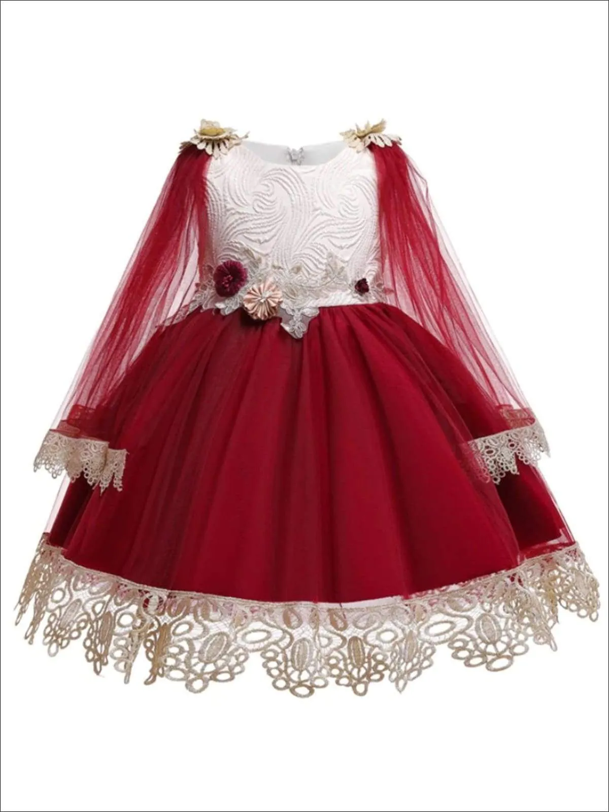 Girls Tulle Lace Trimmed Bohemian Holiday Dress