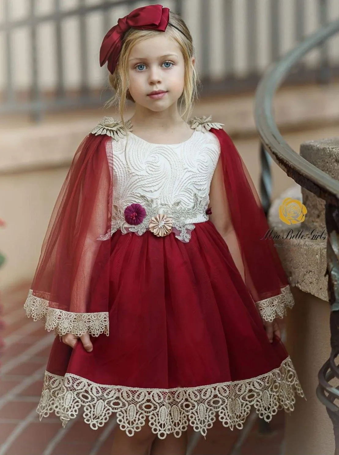 Girls Tulle Lace Trimmed Bohemian Holiday Dress