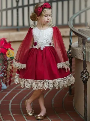 Girls Tulle Lace Trimmed Bohemian Holiday Dress