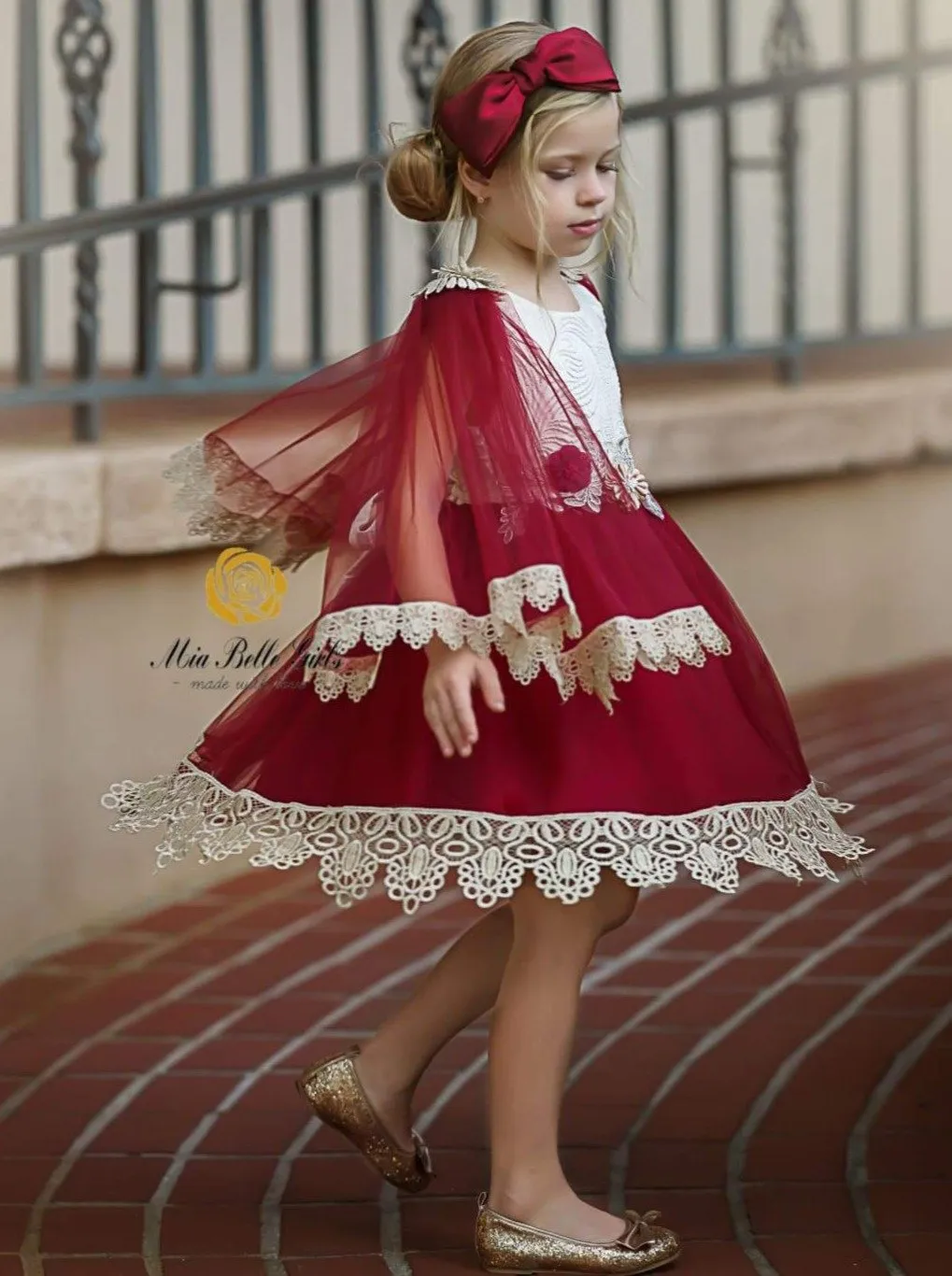 Girls Tulle Lace Trimmed Bohemian Holiday Dress