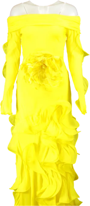 Gül Hürgel Yellow Off-Shoulder Ruffle Dress UK XS