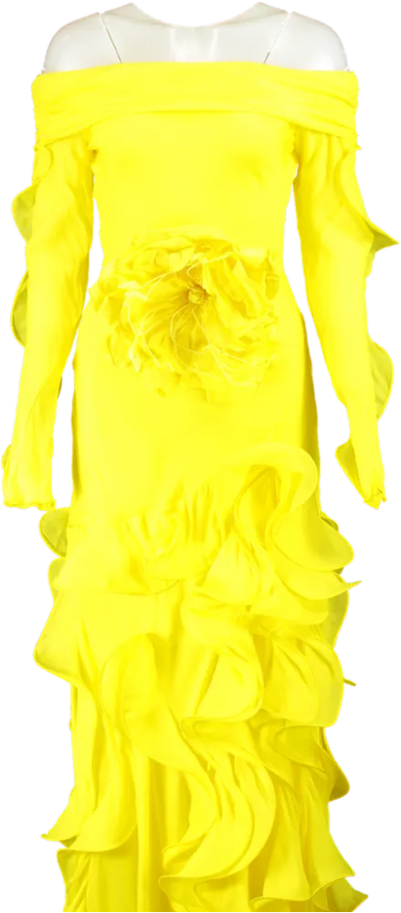 Gül Hürgel Yellow Off-Shoulder Ruffle Dress UK XS