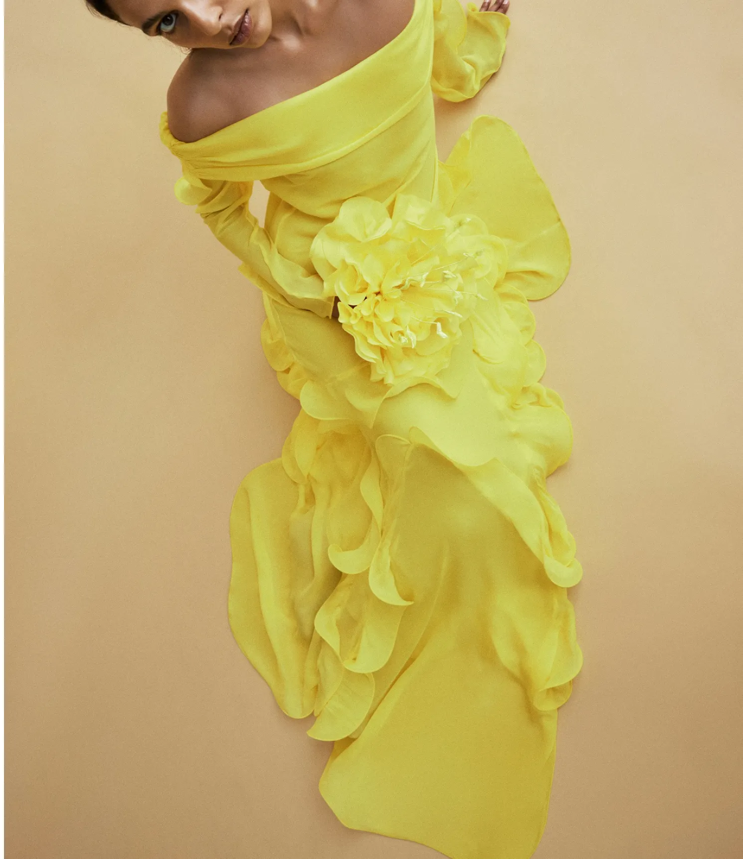 Gül Hürgel Yellow Off-Shoulder Ruffle Dress UK XS