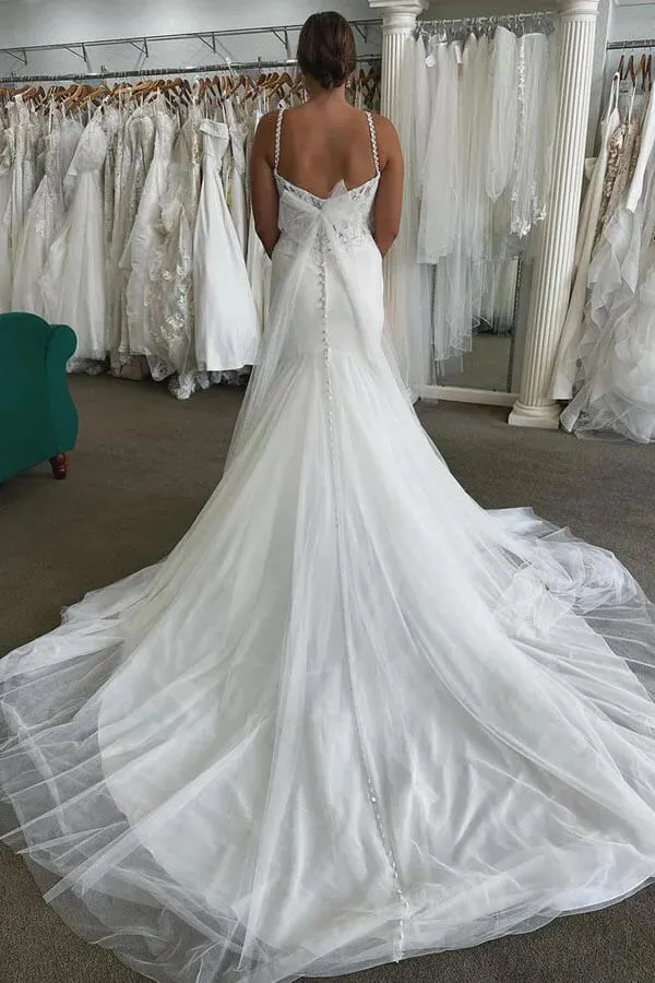 Gorgeous Satin Mermaid Sweetheart Wedding Dresses With Court Train, MW1065