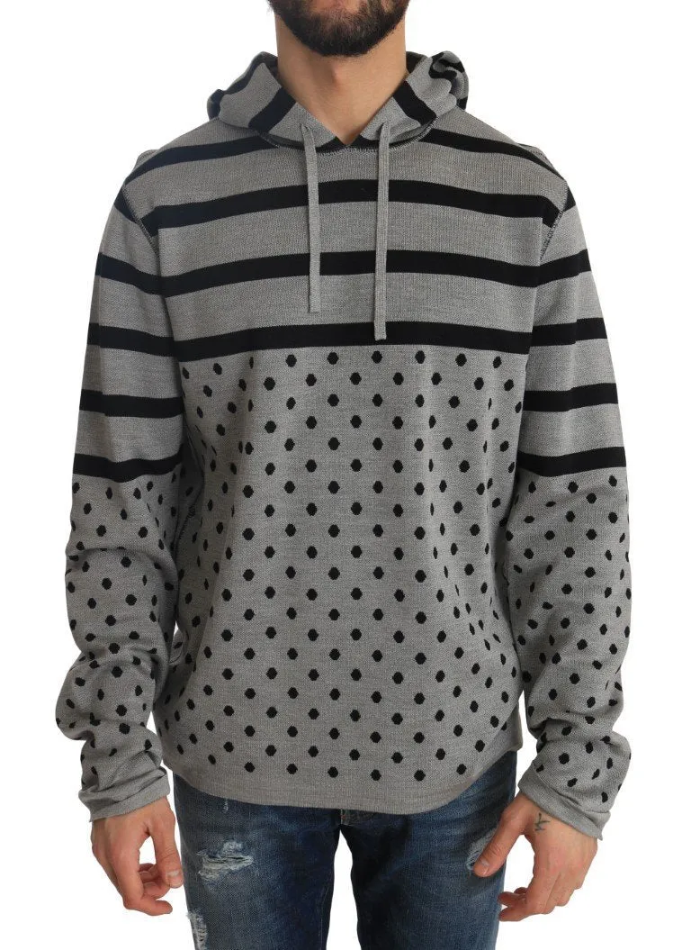 Gray Cotton Black Hooded Pullover Sweater