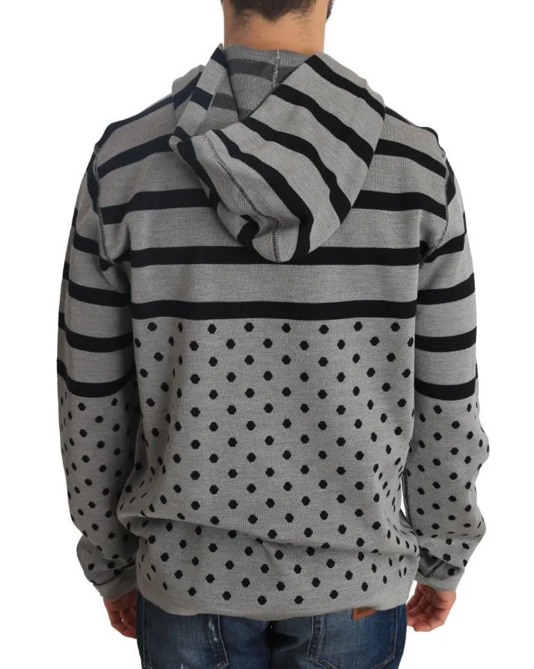 Gray Cotton Black Hooded Pullover Sweater