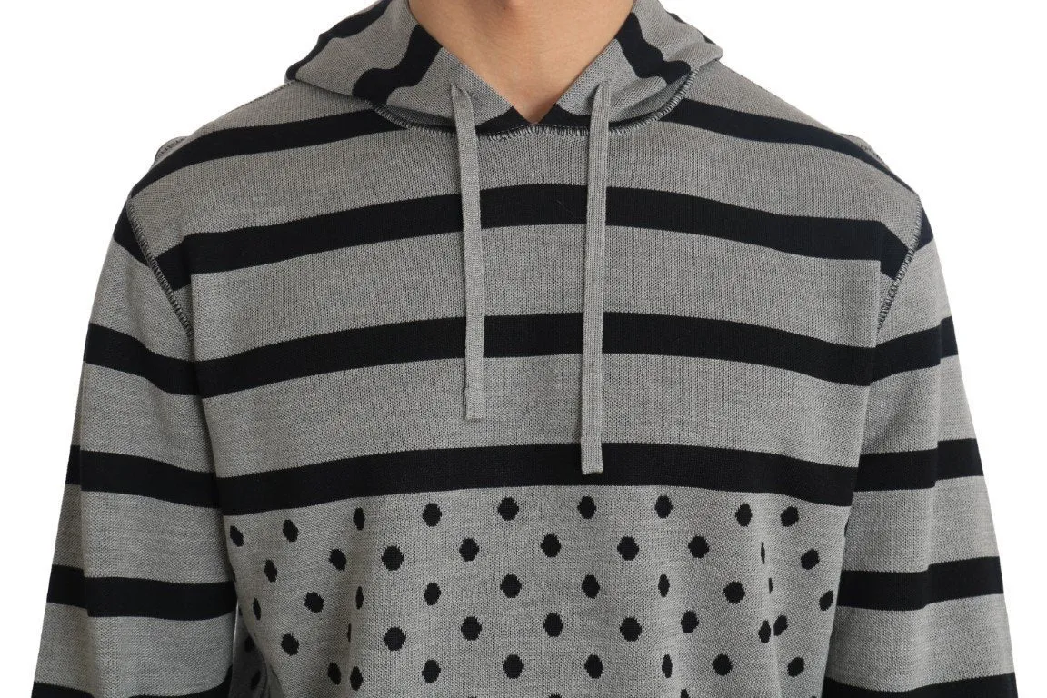 Gray Cotton Black Hooded Pullover Sweater