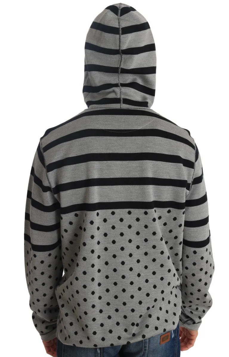 Gray Cotton Black Hooded Pullover Sweater