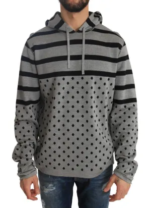 Gray Cotton Black Hooded Pullover Sweater