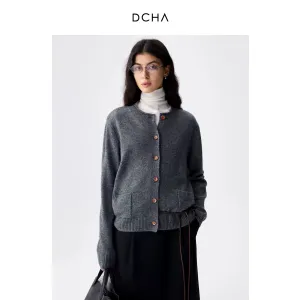 Grey Yak Wool Knitted Cardigan