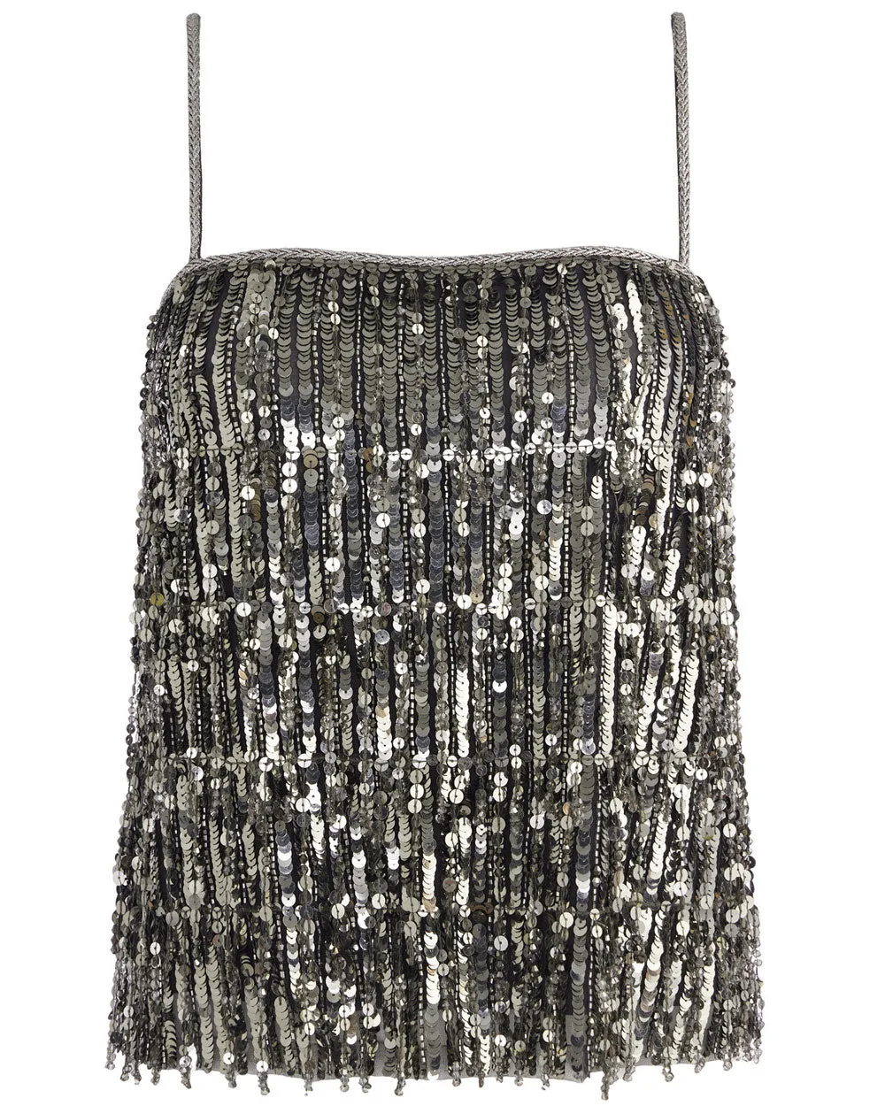 Gunmetal Chi Sequin Fringe Tank Top